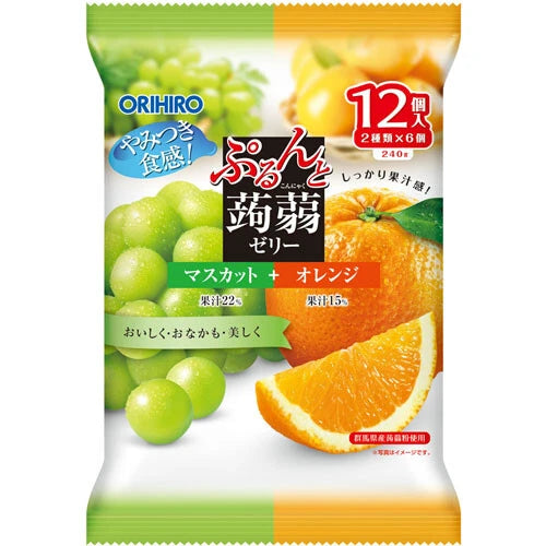ぷるんと蒟蒻ゼリーパウチ マスカット+オレンジ 12個